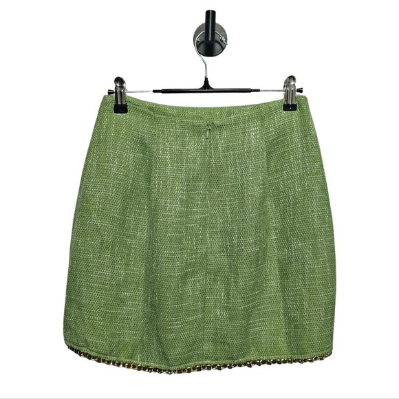 NWT Fashion Nova Preppy Tweed Mini Skirt Metallic Gold Chain Hem Size Small - Picture 2 of 7